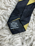 HUGO BOSS Mens Tie 100% Silk Black Gold Yellow Diagonal Stripe