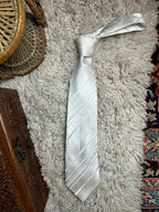 River Island Mens Tie 100% Silk White Silver Grey Diagonal Striped