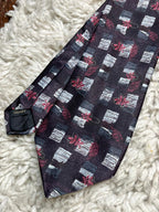 Vintage Montagu Tie Black Red Flowers Squares Abstract Retro Aesthetic
