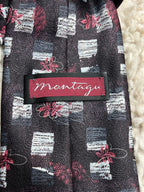 Vintage Montagu Tie Black Red Flowers Squares Abstract Retro Aesthetic