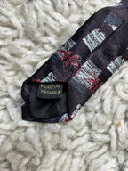 Vintage Montagu Tie Black Red Flowers Squares Abstract Retro Aesthetic