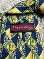 Montagu Tie Yellow Green Navy Blue Geometric Diamond Silk-Look