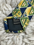 Montagu Tie Yellow Green Navy Blue Geometric Diamond Silk-Look