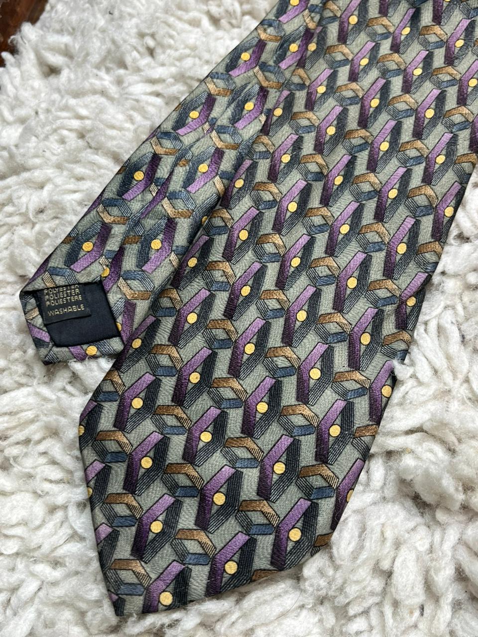Montagu  Tie Green Purple Gold Geometric Abstract Art Deco