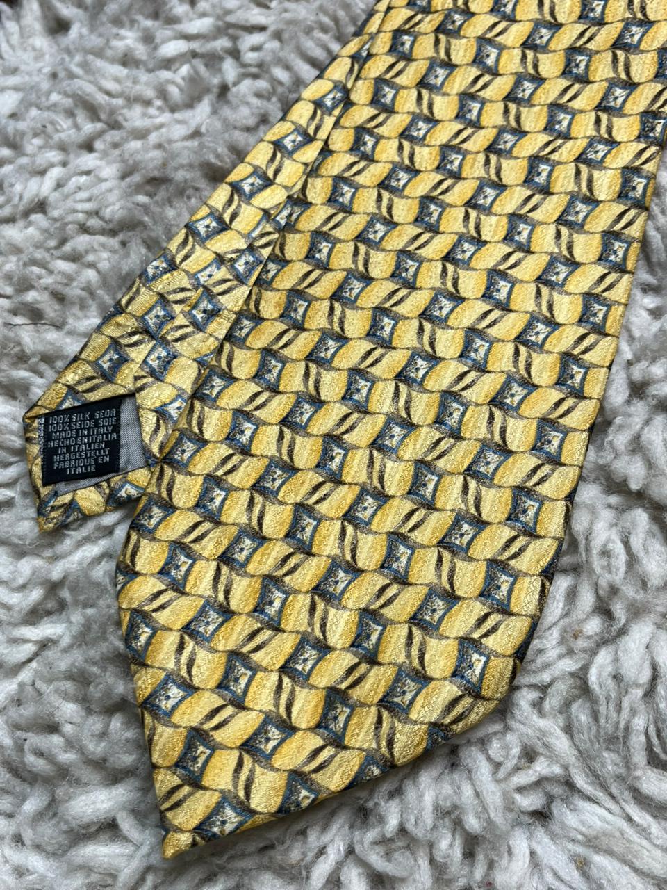 Charles Tyrwhitt Men's Tie Yellow Blue Diamond Pattern 100% Silk