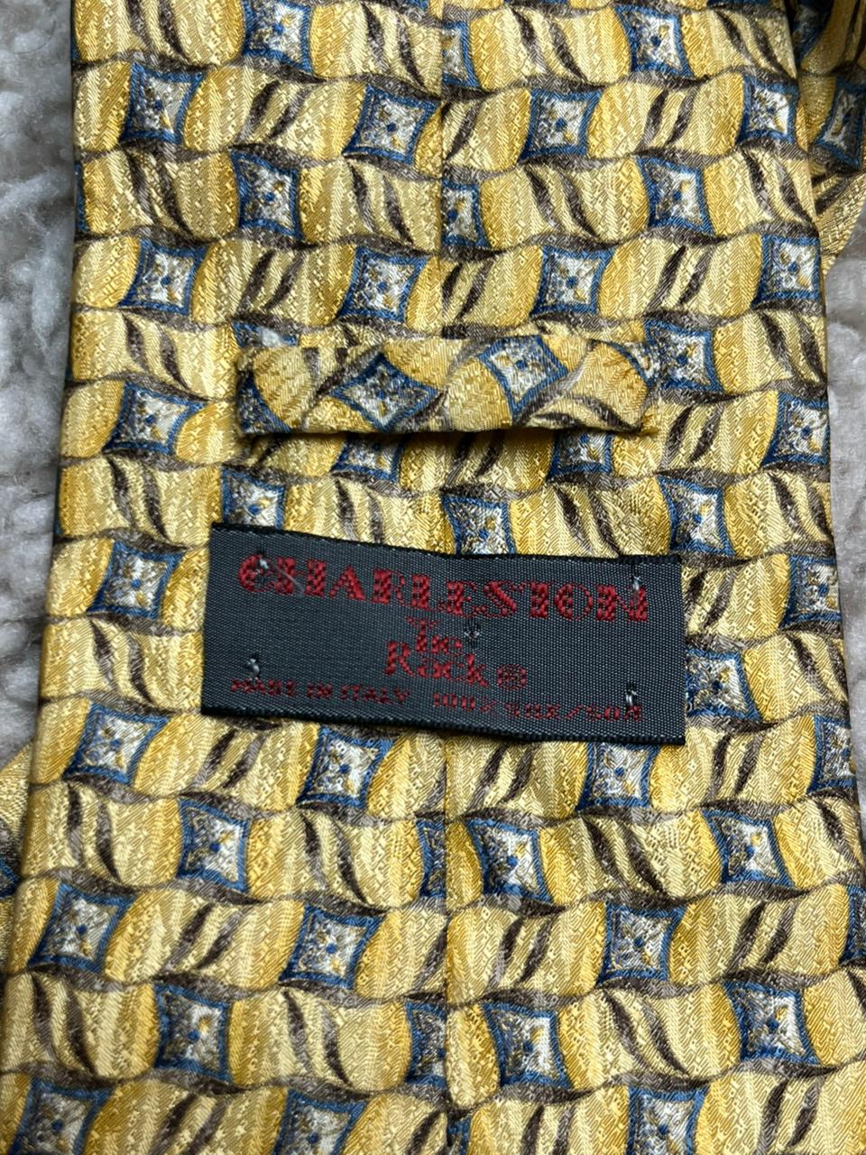 Charles Tyrwhitt Men's Tie Yellow Blue Diamond Pattern 100% Silk