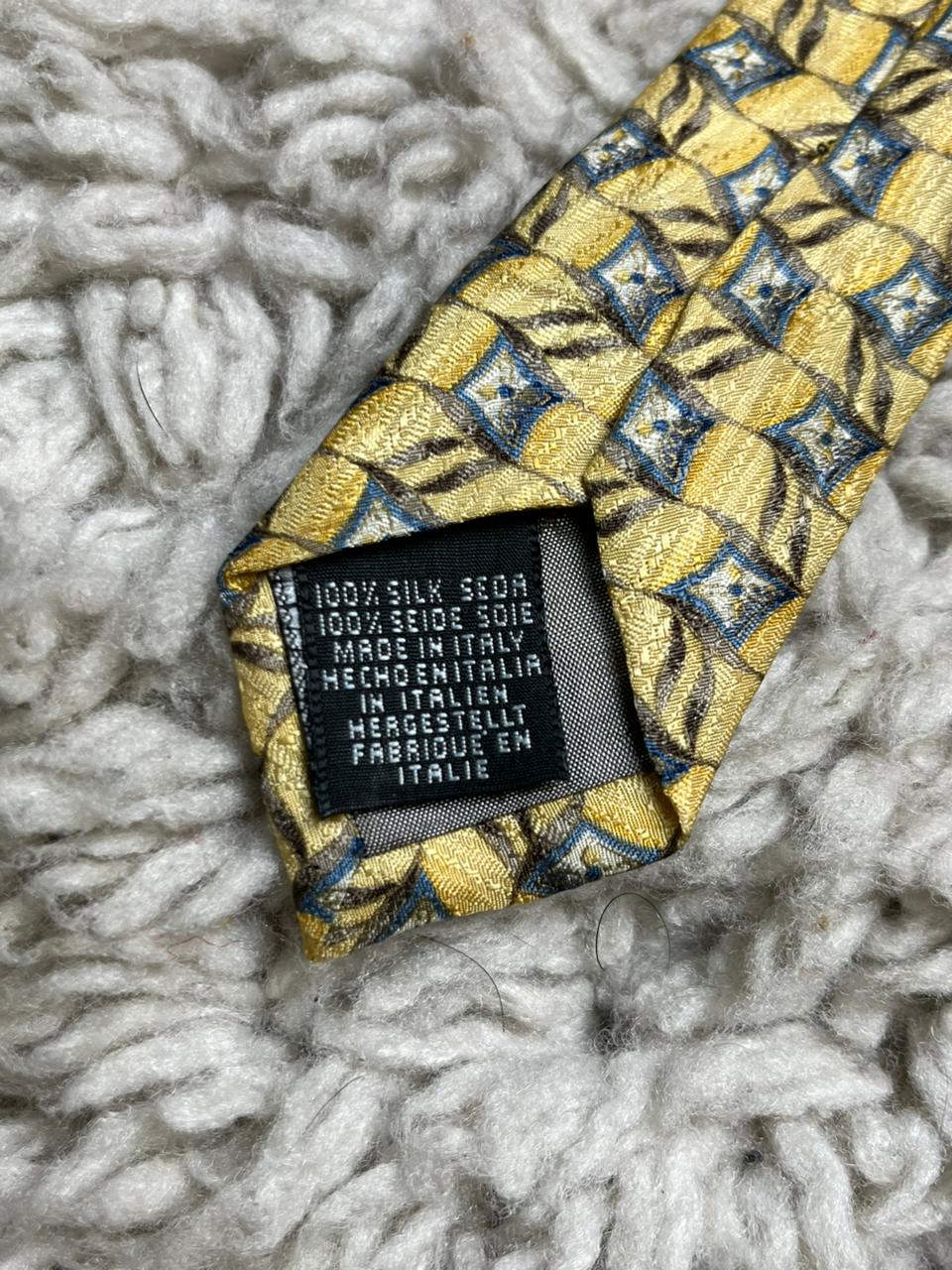 Charles Tyrwhitt Men's Tie Yellow Blue Diamond Pattern 100% Silk
