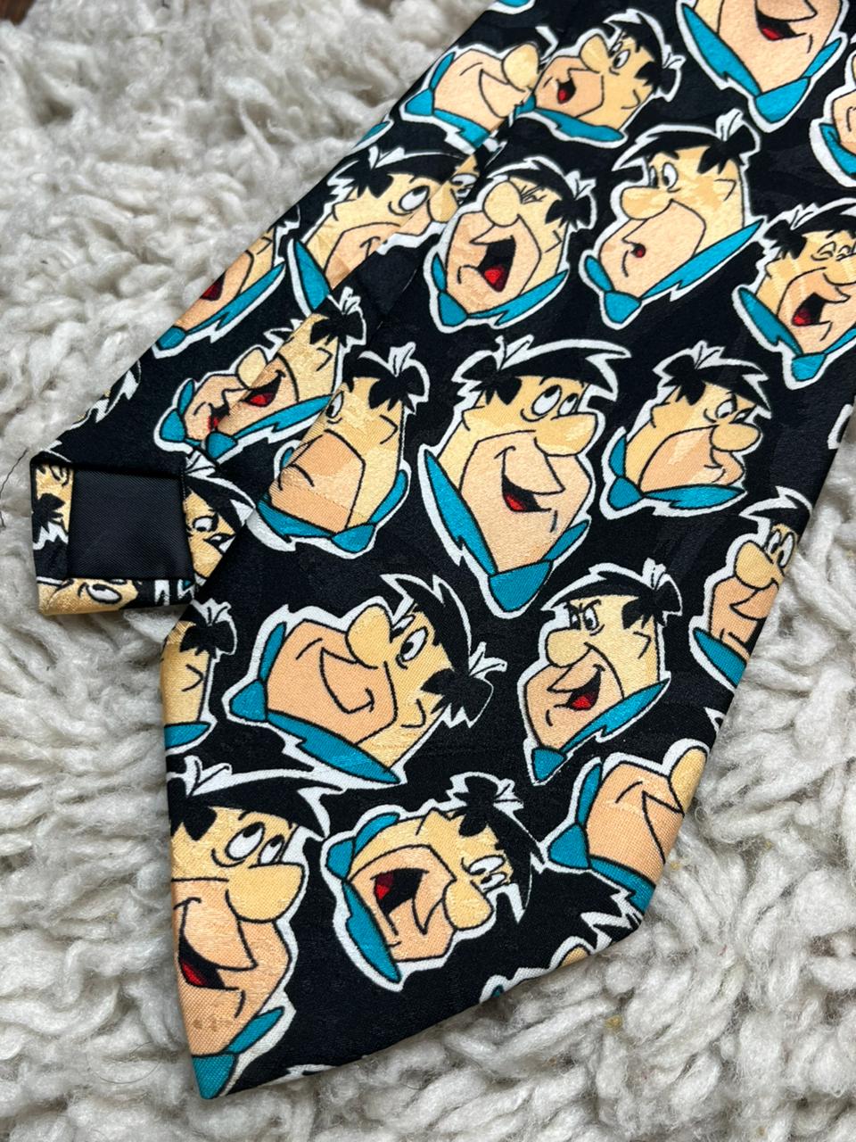 Vintage 1993 Fred Flintstone Tie Hanna-Barbera Addiction Ltd Retro Cartoon Black