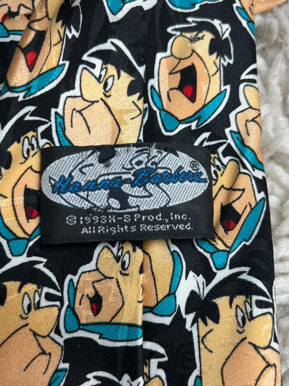Vintage 1993 Fred Flintstone Tie Hanna-Barbera Addiction Ltd Retro Cartoon Black