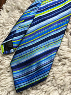 DKNY Silk Tie Italy Blue Purple Green Multi-Stripe Designer Necktie