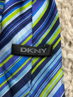 DKNY Silk Tie Italy Blue Purple Green Multi-Stripe Designer Necktie
