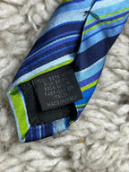 DKNY Silk Tie Italy Blue Purple Green Multi-Stripe Designer Necktie