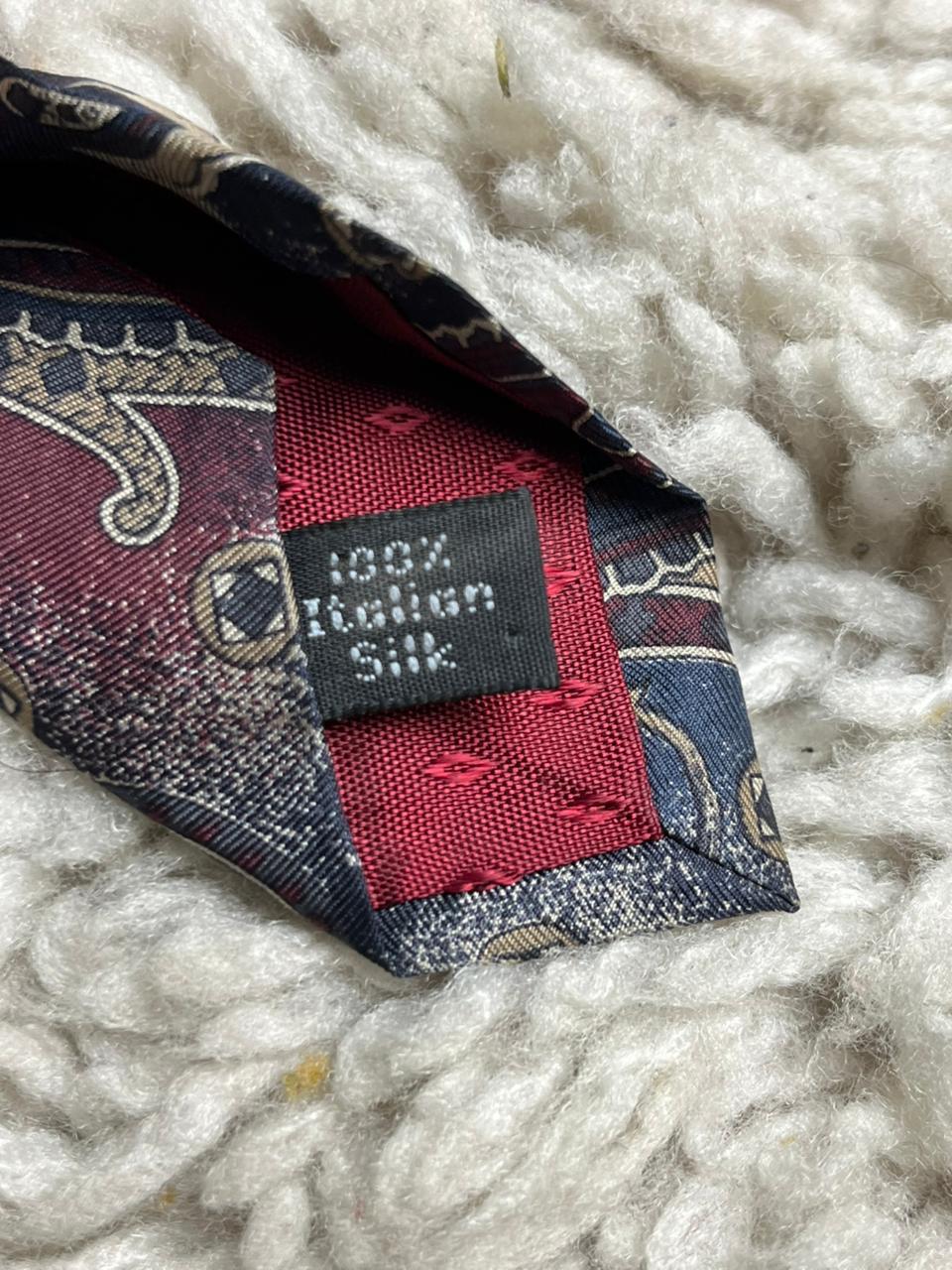 Vintage Carl Michaels for Stern's ITALIAN Silk Tie Paisley Navy Burgundy