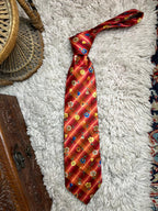 Vintage St Michael Marks & Spencer Red Plaid Floral Tie - Mens Silk Necktie