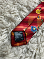 Vintage St Michael Marks & Spencer Red Plaid Floral Tie - Mens Silk Necktie