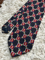 Windsor Collection Silk Tie - Navy Blue Red Grey Geometric Print Mens Necktie