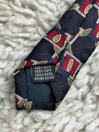 Windsor Collection Silk Tie - Navy Blue Red Grey Geometric Print Mens Necktie