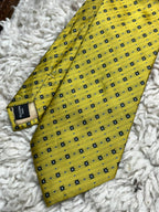 CABETTI Mens Tie Gold Yellow Blue Geometric Medallion Micro Pattern