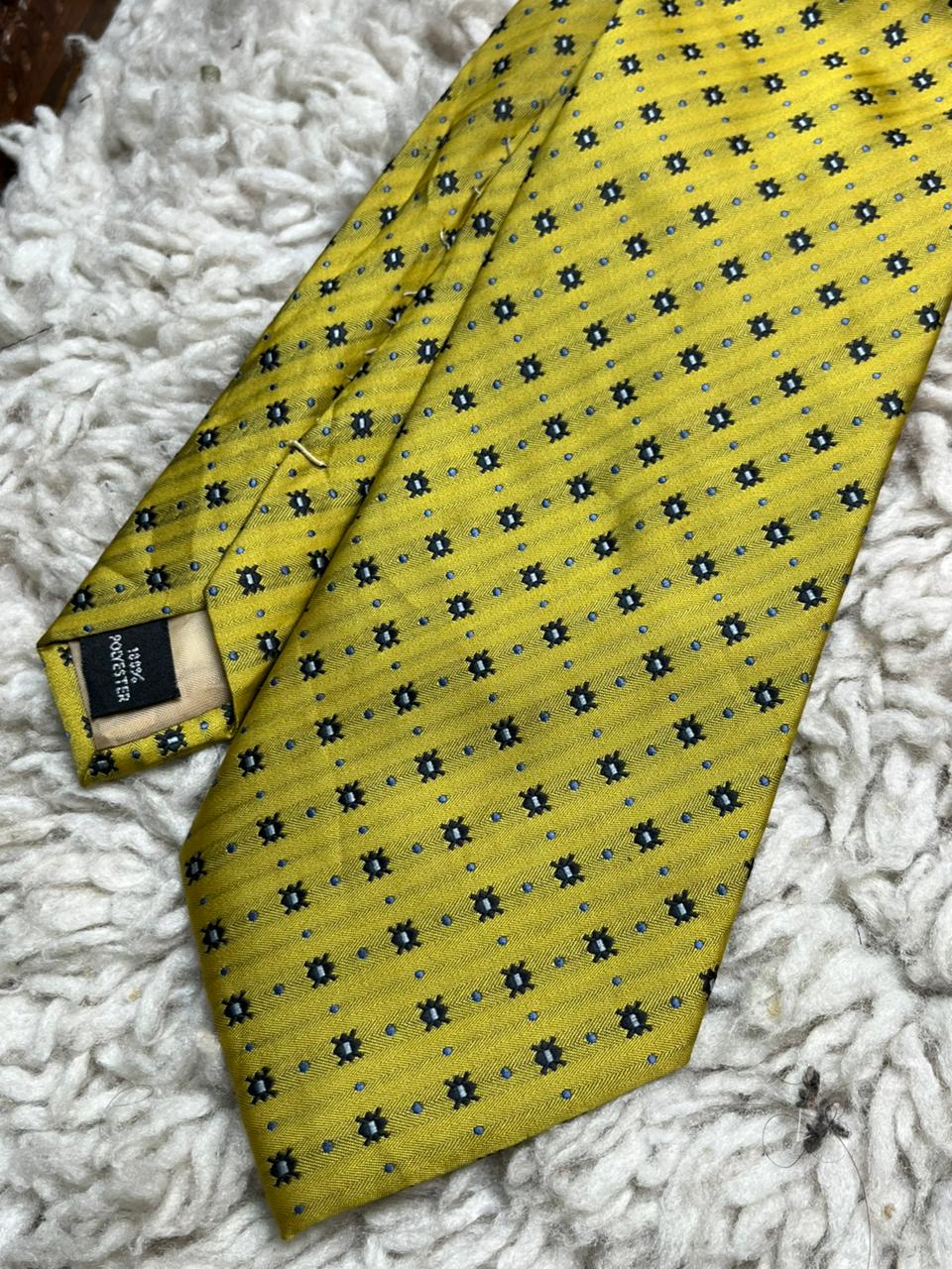 CABETTI Mens Tie Gold Yellow Blue Geometric Medallion Micro Pattern