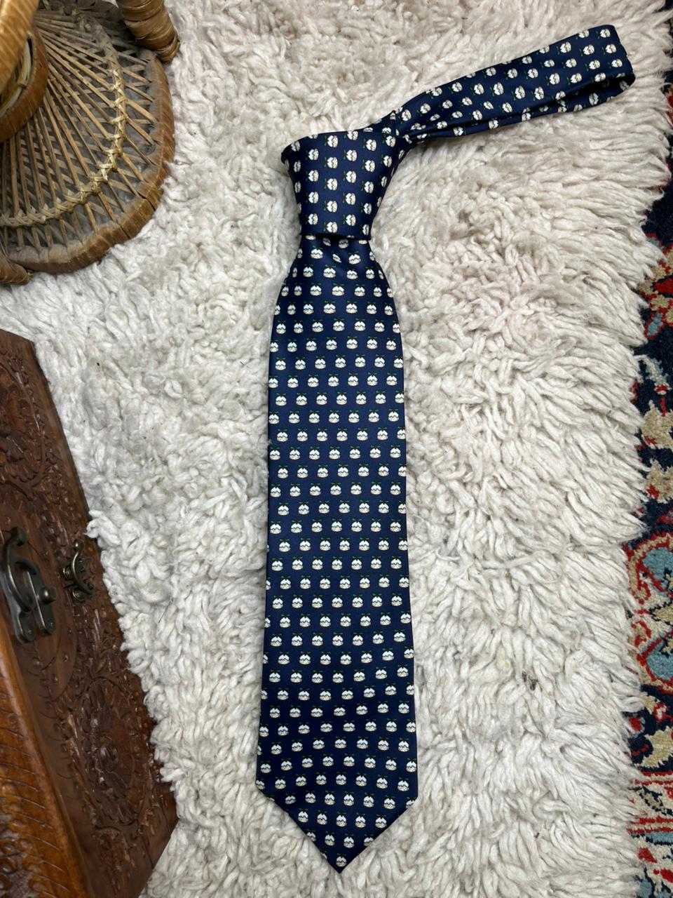 Marks & Spencer Navy Blue Silk Christmas Pudding Novelty Festive Tie