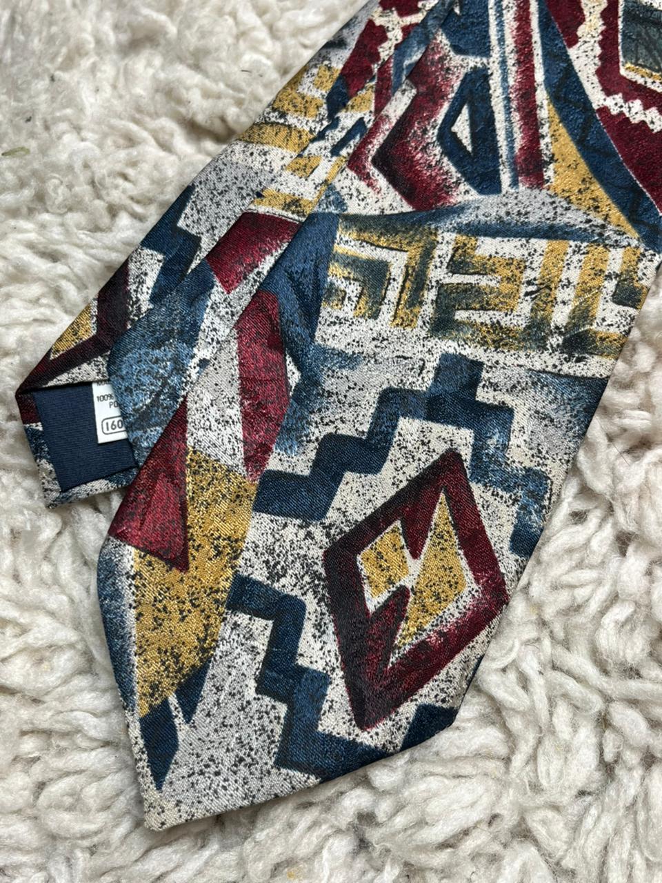 St Michael Marks & Spencer Vintage Tie Navy Red Yellow Abstract Geometric