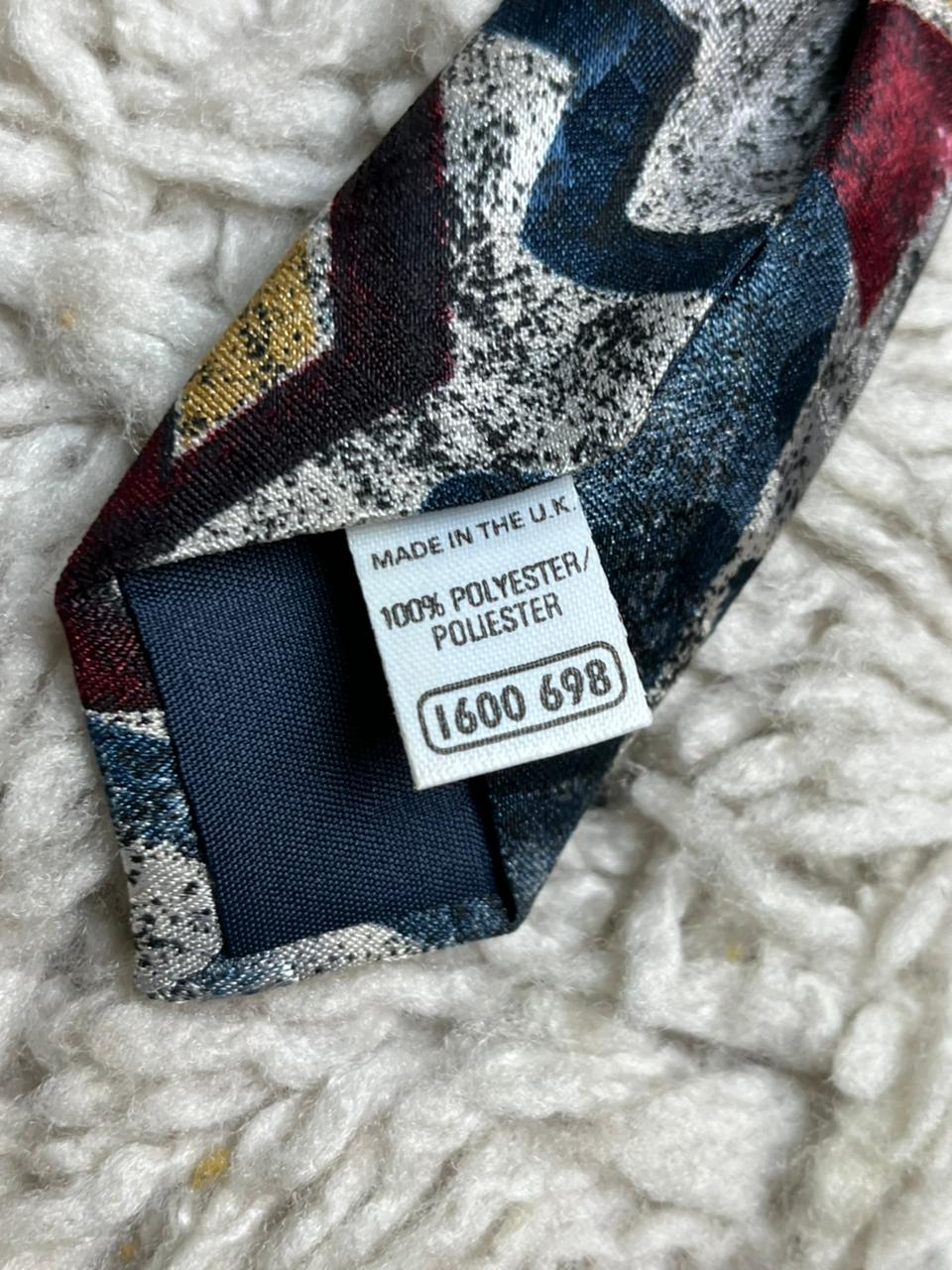 St Michael Marks & Spencer Vintage Tie Navy Red Yellow Abstract Geometric