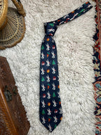 Vintage 1996 Looney Tunes Bugs Bunny Christmas Tie Navy Blue Holiday Retro