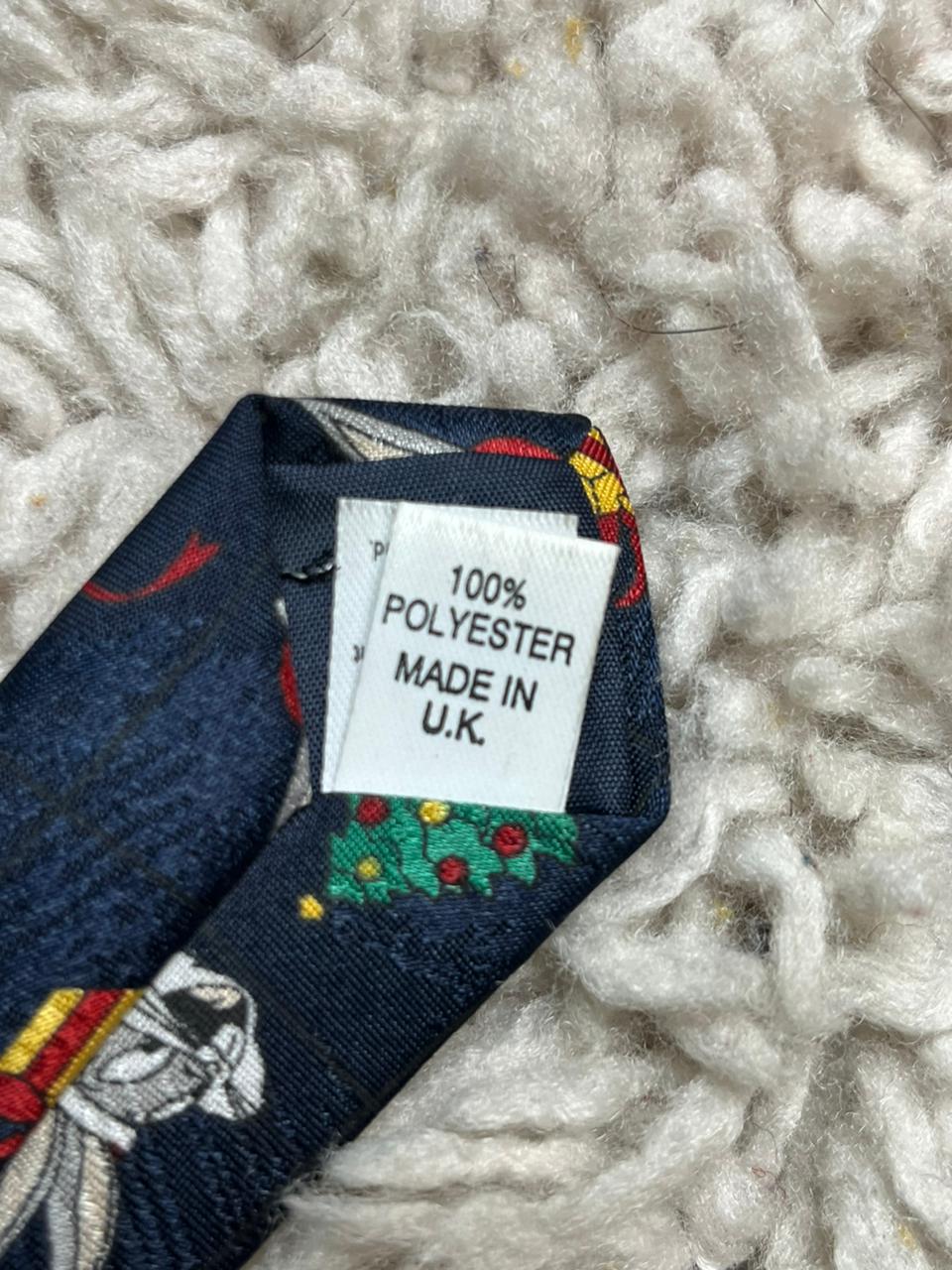 Vintage 1996 Looney Tunes Bugs Bunny Christmas Tie Navy Blue Holiday Retro