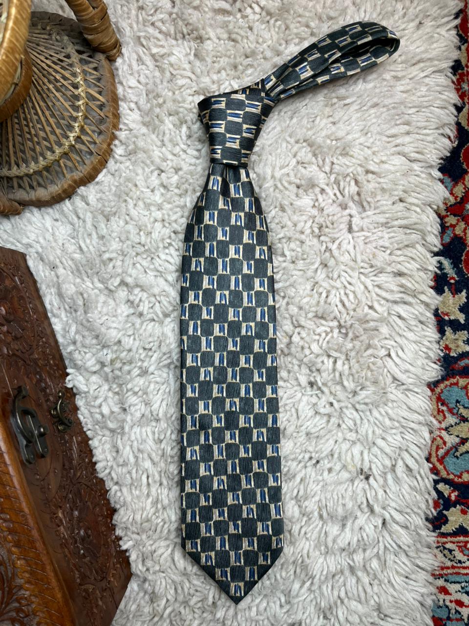 Marks & Spencer St Michael Silk Tie Grey Blue Abstract Geometric