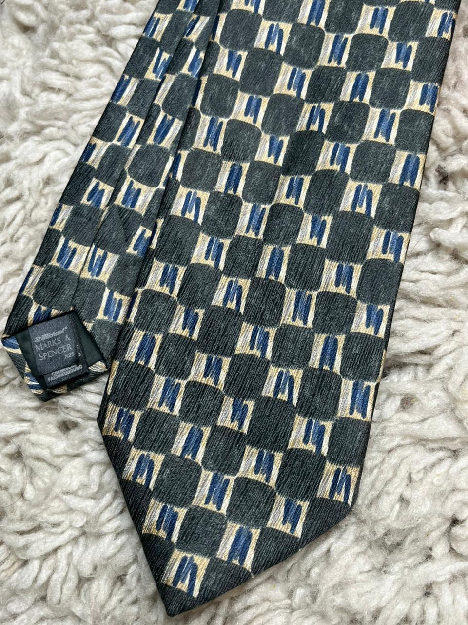 Marks & Spencer St Michael Silk Tie Grey Blue Abstract Geometric