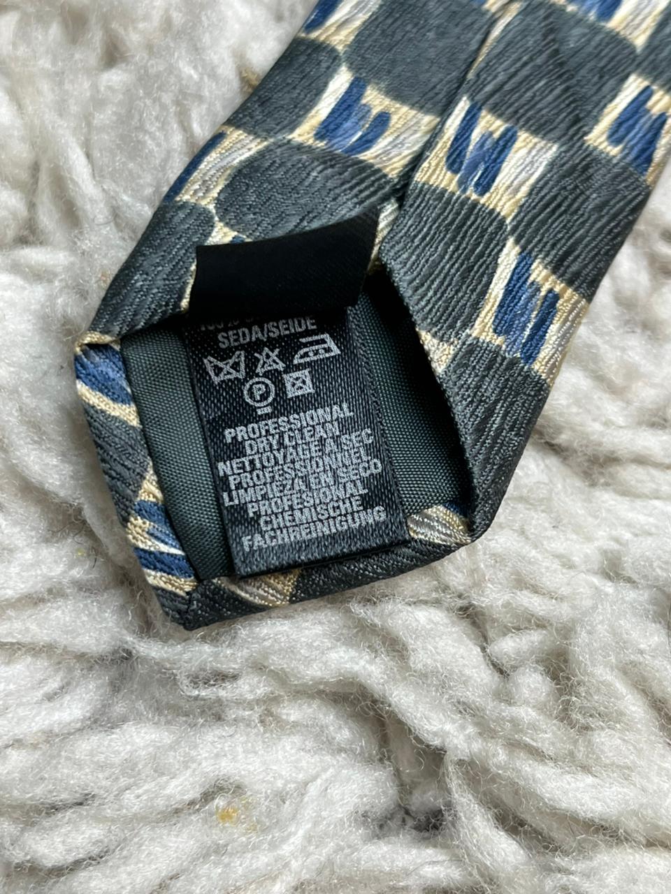 Marks & Spencer St Michael Silk Tie Grey Blue Abstract Geometric