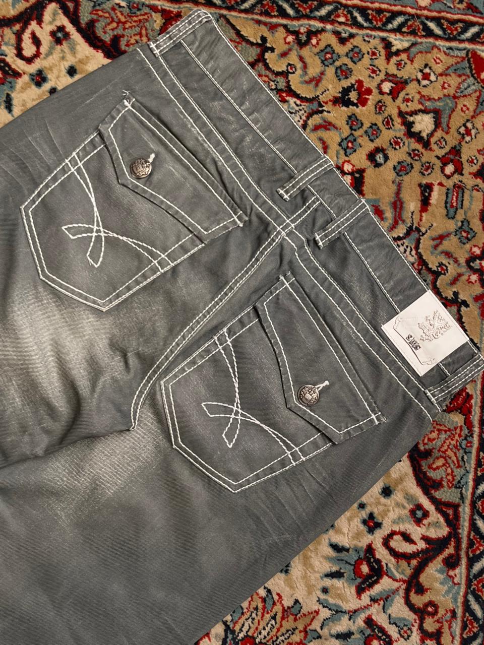 Smog New Yorker Men's Jeans WASHED Grey Thick White Contrast Stitch STRAIGHT-BOOTCUT FIT