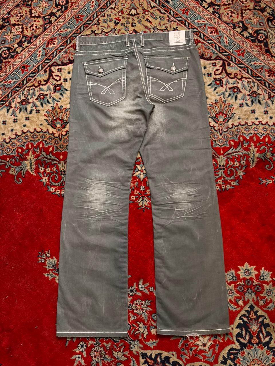 Smog New Yorker Men's Jeans WASHED Grey Thick White Contrast Stitch STRAIGHT-BOOTCUT FIT