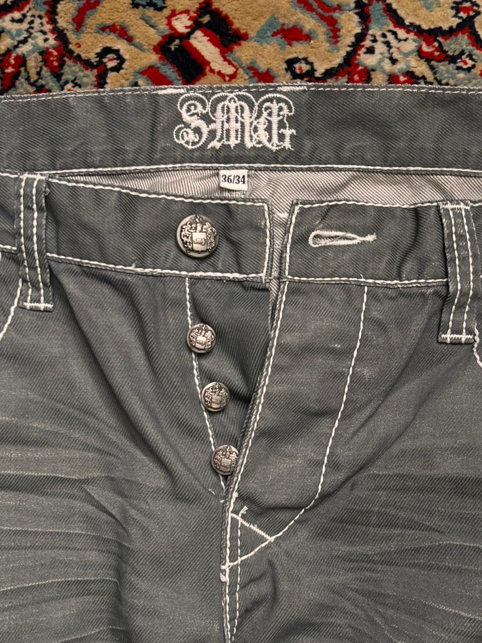 Smog New Yorker Men's Jeans WASHED Grey Thick White Contrast Stitch STRAIGHT-BOOTCUT FIT