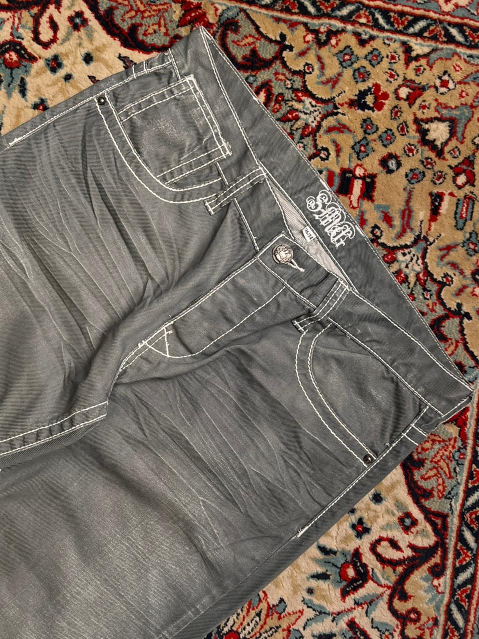 Smog New Yorker Men's Jeans WASHED Grey Thick White Contrast Stitch STRAIGHT-BOOTCUT FIT