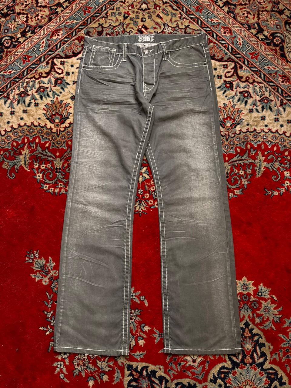 Smog New Yorker Men's Jeans WASHED Grey Thick White Contrast Stitch STRAIGHT-BOOTCUT FIT