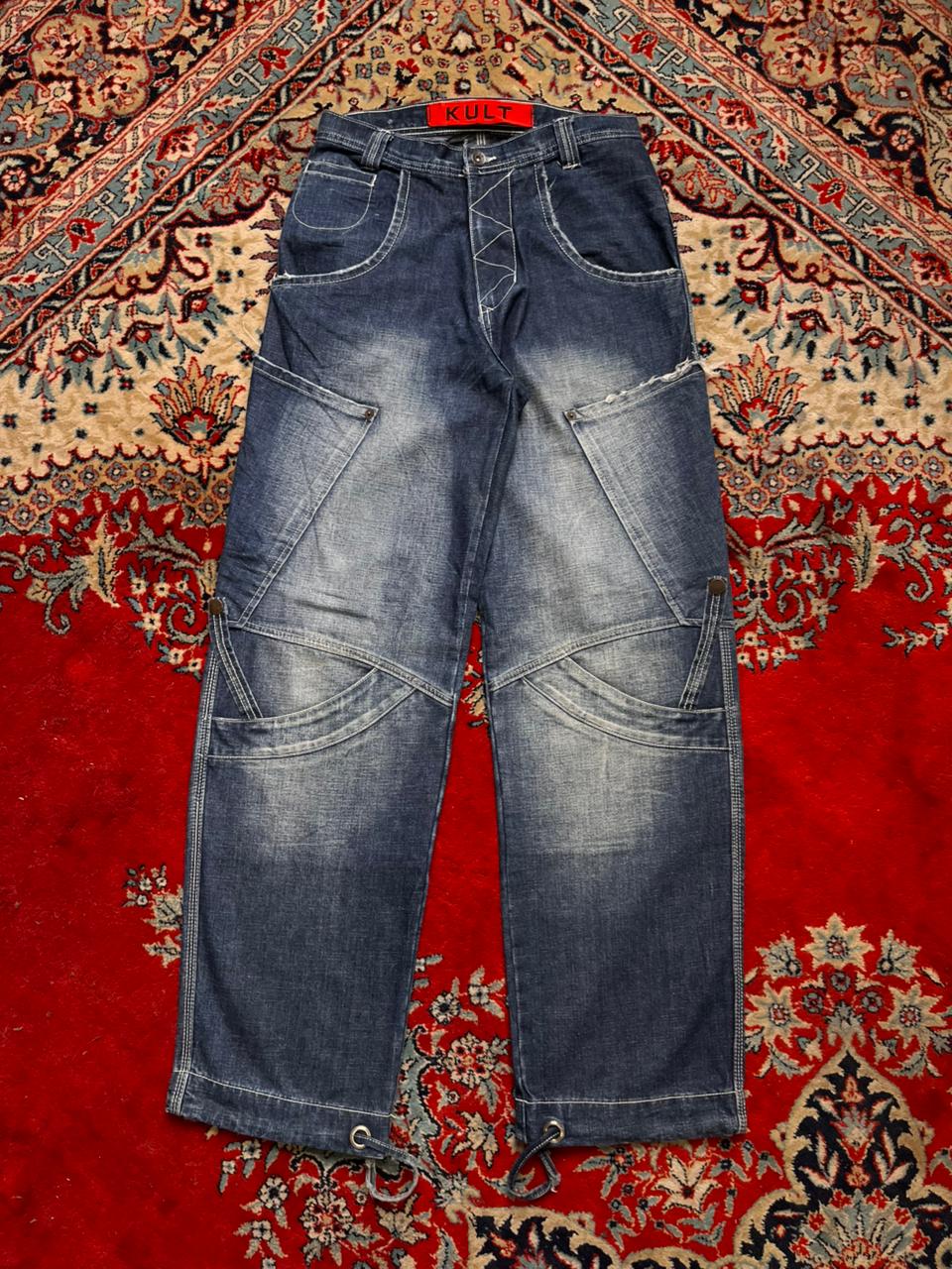 KULT Panelled BAGGY NON STRETCH DENIM CARGOS