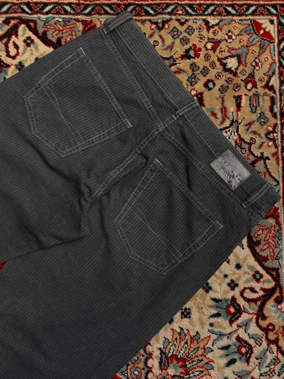 HUGO BOSS Texas Grey Pinstripe Relaxed-Straight NON-STRETCH Jeans