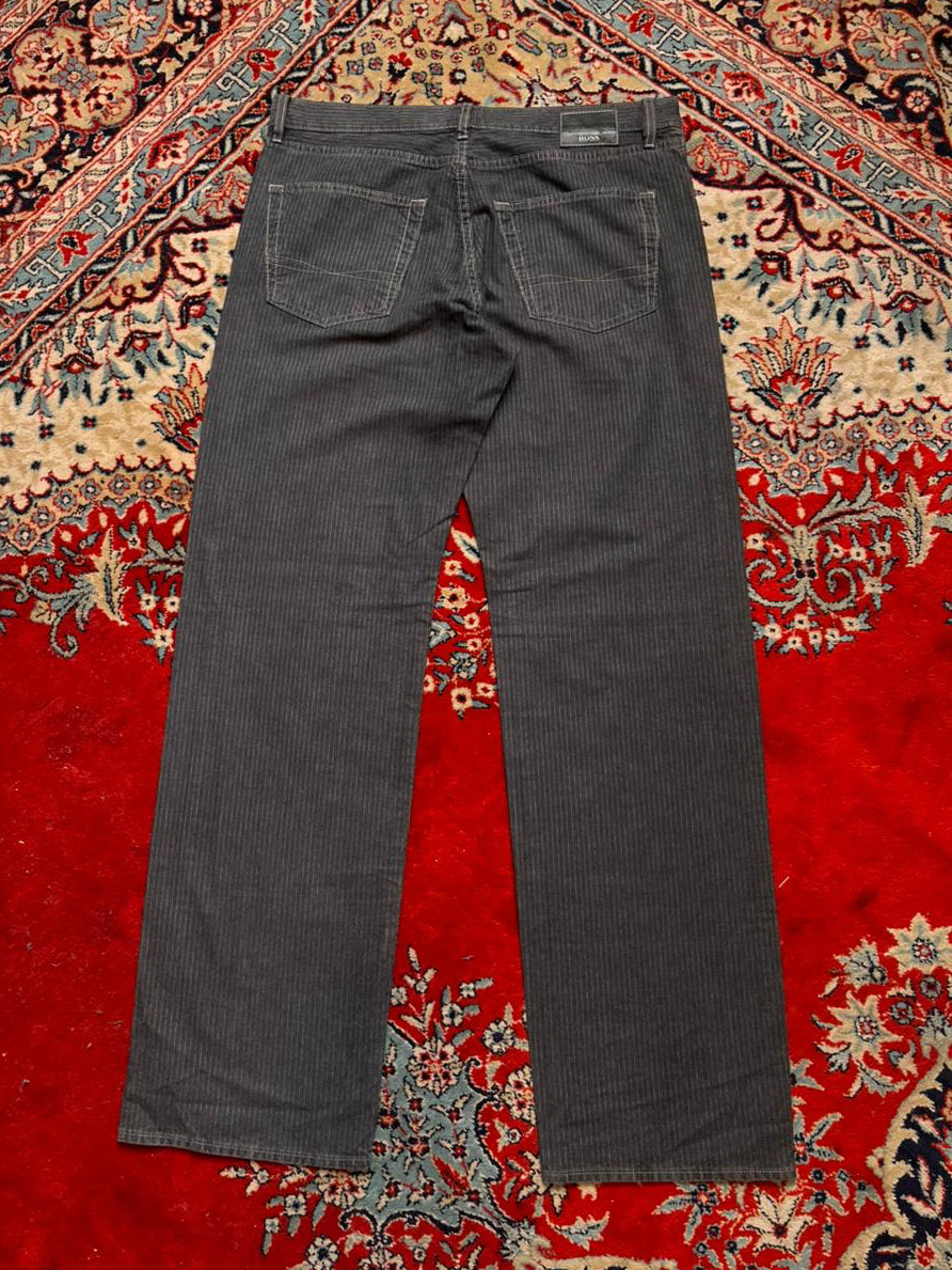 HUGO BOSS Texas Grey Pinstripe Relaxed-Straight NON-STRETCH Jeans
