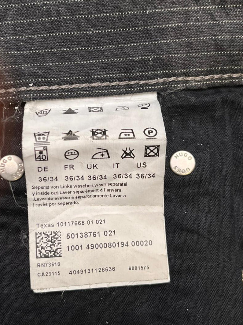 HUGO BOSS Texas Grey Pinstripe Relaxed-Straight NON-STRETCH Jeans