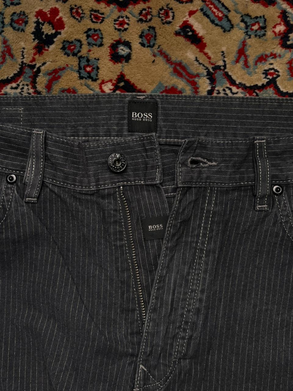 HUGO BOSS Texas Grey Pinstripe Relaxed-Straight NON-STRETCH Jeans