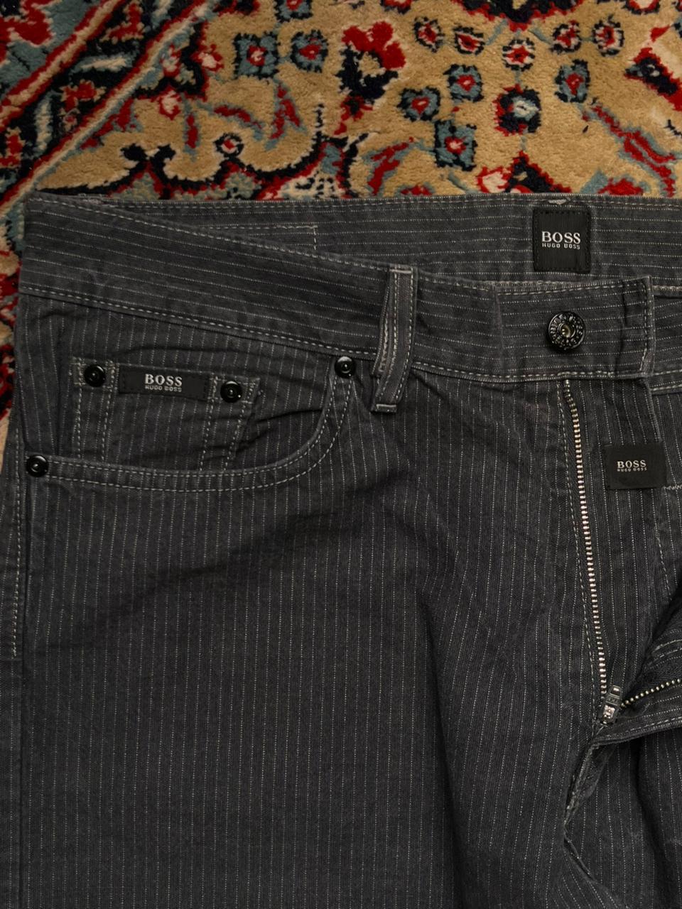 HUGO BOSS Texas Grey Pinstripe Relaxed-Straight NON-STRETCH Jeans