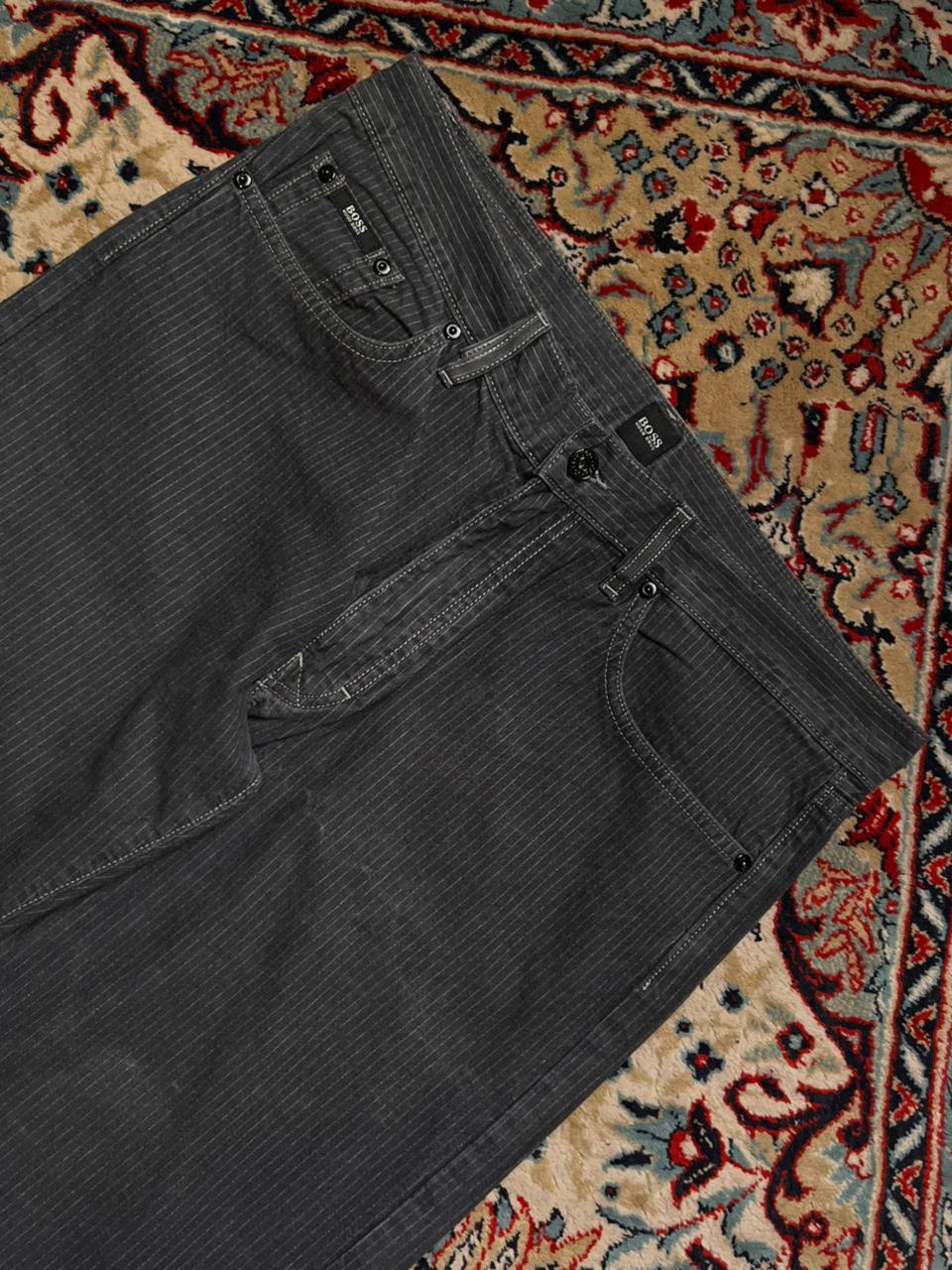 HUGO BOSS Texas Grey Pinstripe Relaxed-Straight NON-STRETCH Jeans