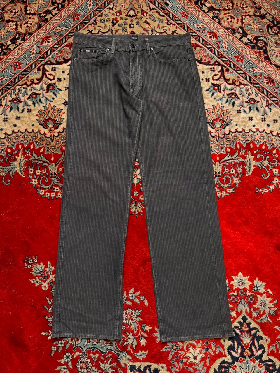 HUGO BOSS Texas Grey Pinstripe Relaxed-Straight NON-STRETCH Jeans