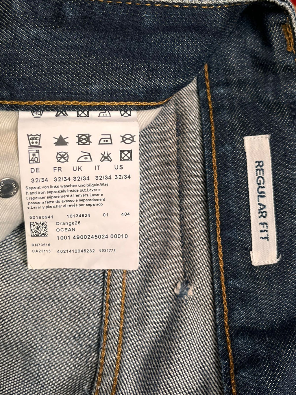 Hugo Boss Orange Straight Fit Washed Indigo/Blue Jeans