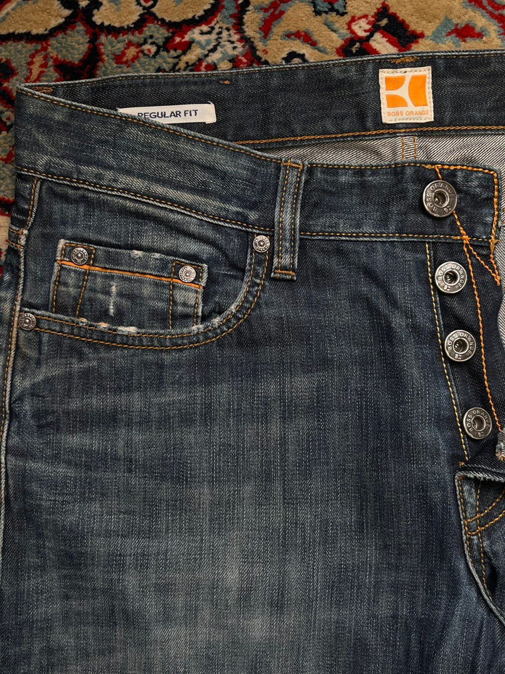 Hugo Boss Orange Straight Fit Washed Indigo/Blue Jeans