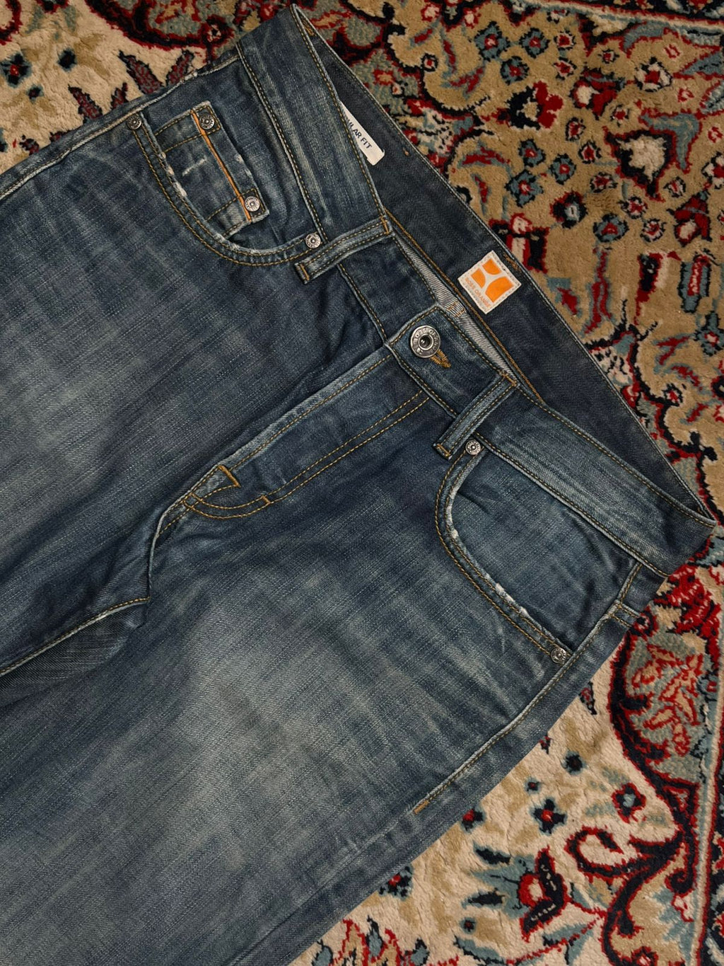 Hugo Boss Orange Straight Fit Washed Indigo/Blue Jeans