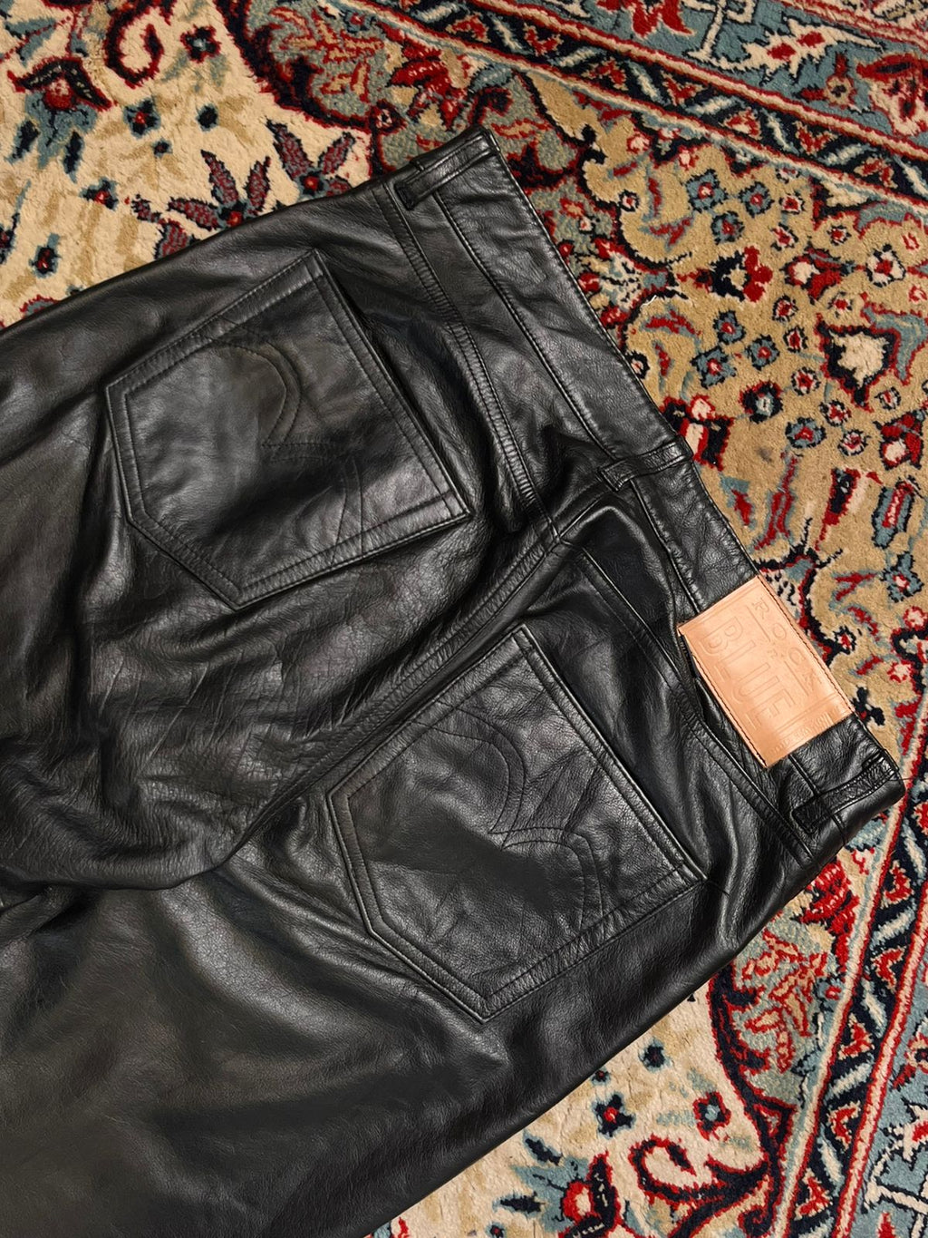 Vintage Rock and Blue Black Straight-Bootcut Fit Leather Pants