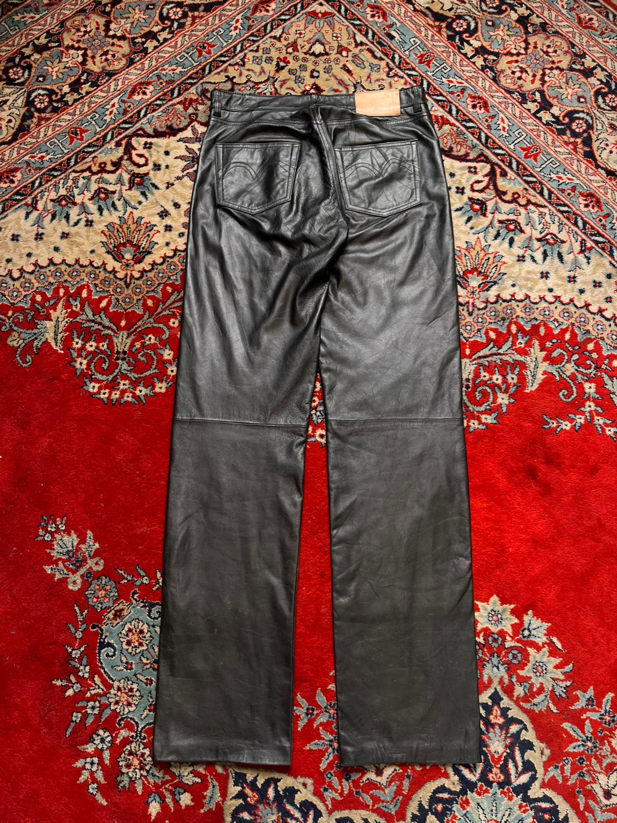 Vintage Rock and Blue Black Straight-Bootcut Fit Leather Pants