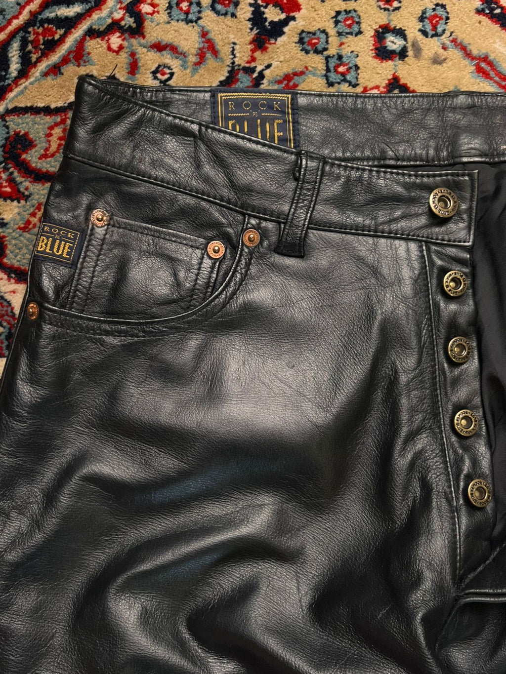 Vintage Rock and Blue Black Straight-Bootcut Fit Leather Pants